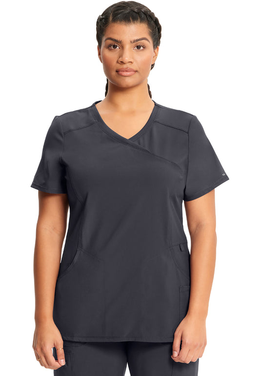 Cherokee Mock Wrap Scrub Top - Pewter