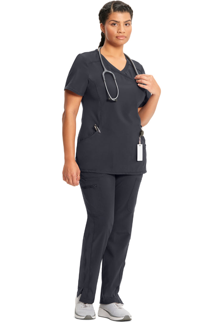 Cherokee Mock Wrap Scrub Top - Pewter