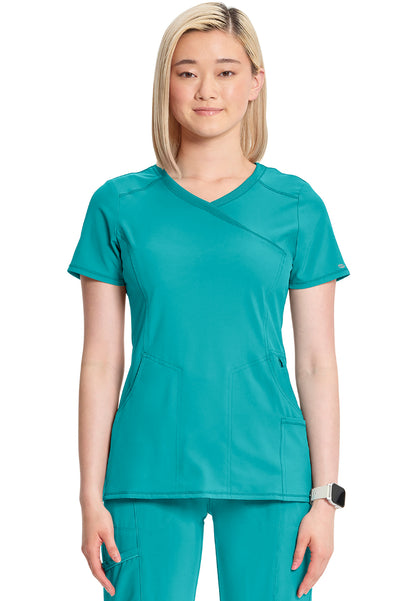 Cherokee Mock Wrap Scrub Top - Teal