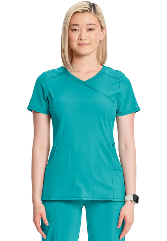 Cherokee Mock Wrap Scrub Top - Teal