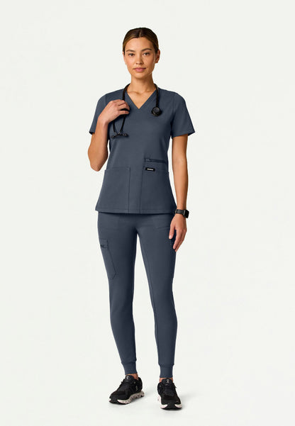 Kass Slim 4-Pocket UltraSOFT Scrub Top - Carbon Gray