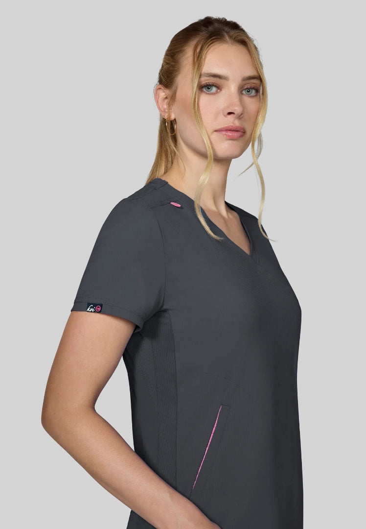 Koi Philosophy V-Neck Top - Charcoal