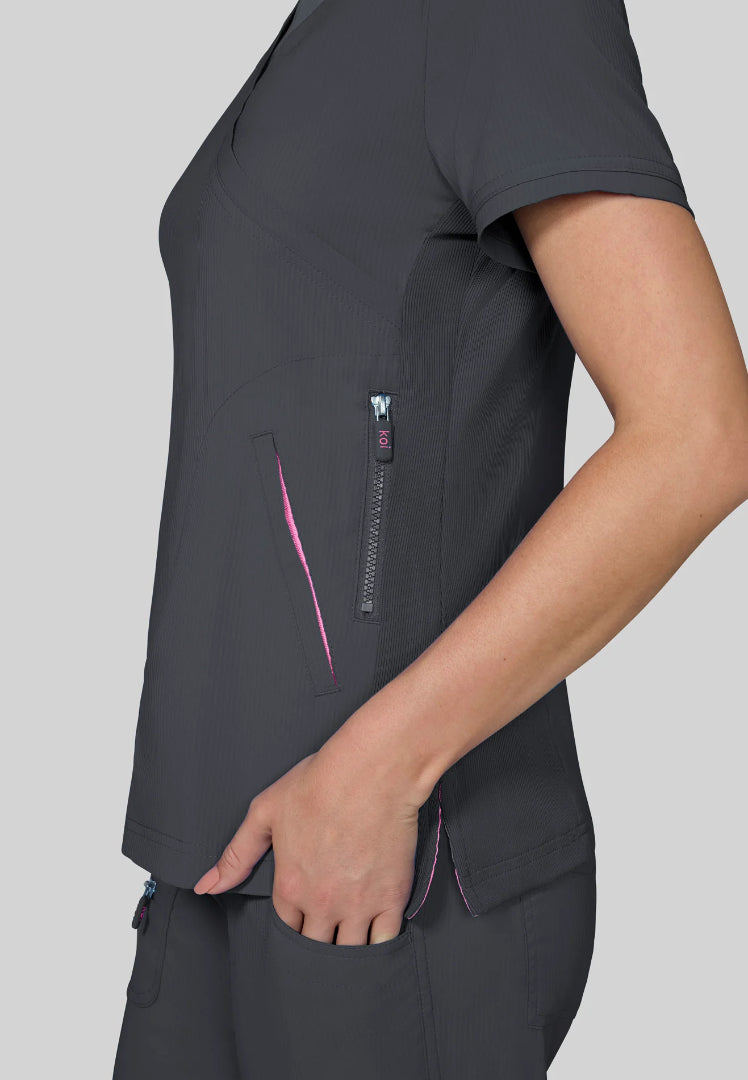 Koi Philosophy V-Neck Top - Charcoal