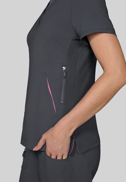 Koi Philosophy V-Neck Top - Charcoal