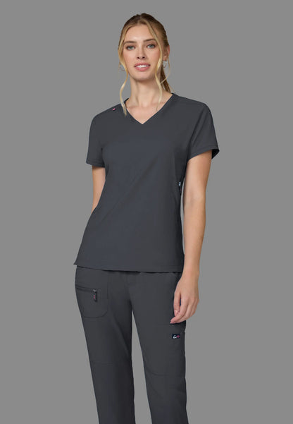 Koi Philosophy V-Neck Top - Charcoal