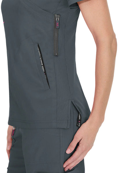 Koi Philosophy V-Neck Top - Charcoal