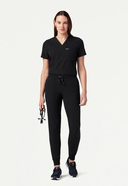 Rhena Slim Essential 1-Pocket Scrub Top - Black