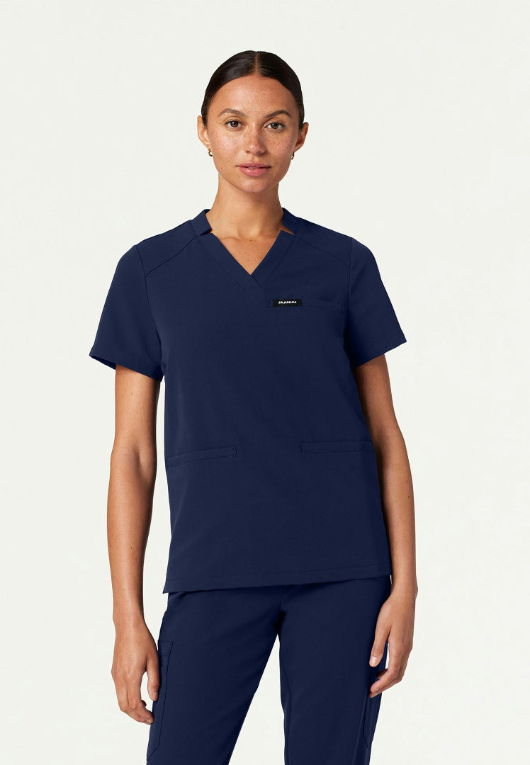 Helia Notched V-Neck Scrub Top - Midnight Navy