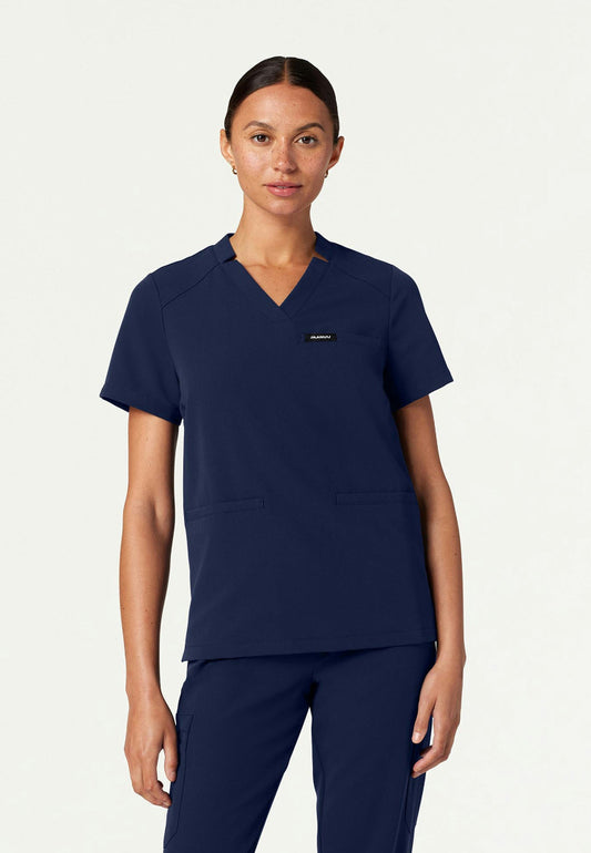 Blusa médica con cuello en V y muescas Helia - Azul marino medianoche