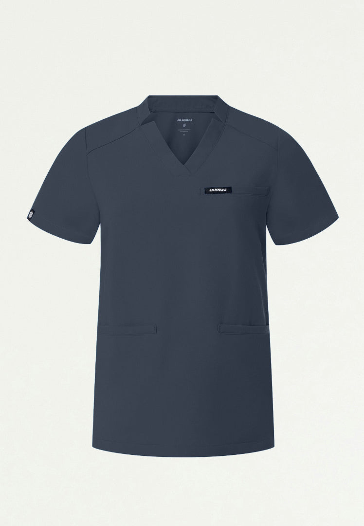 Helia Notched V-Neck Scrub Top - Carbon Gray
