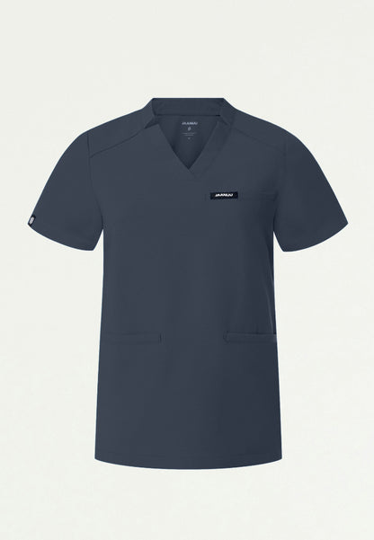 Helia Notched V-Neck Scrub Top - Carbon Gray