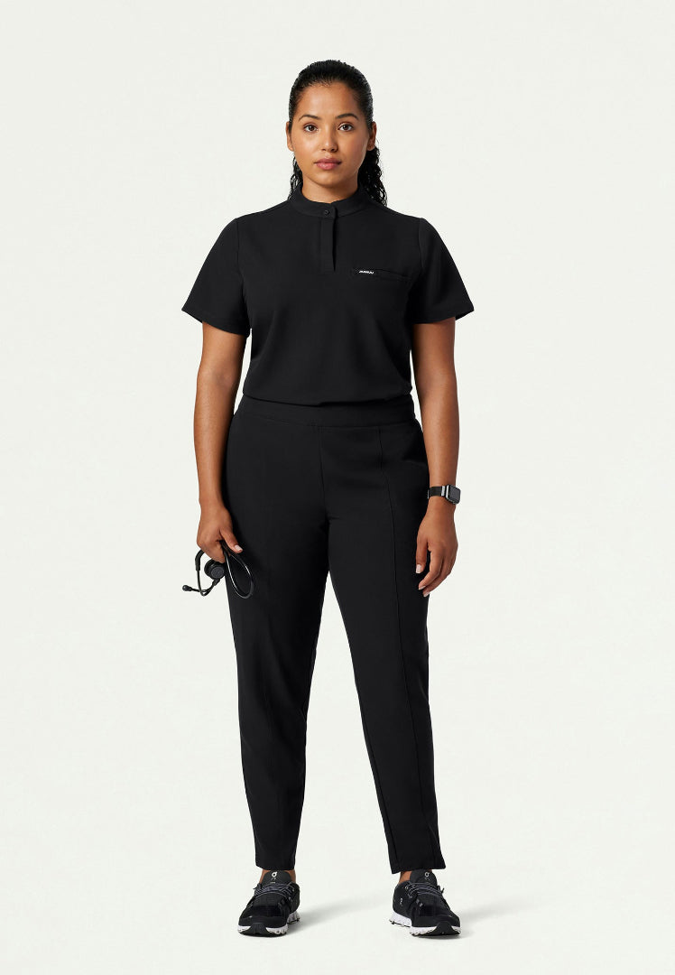 Savi Tuck-In Stand-Collar Scrub Top - Black