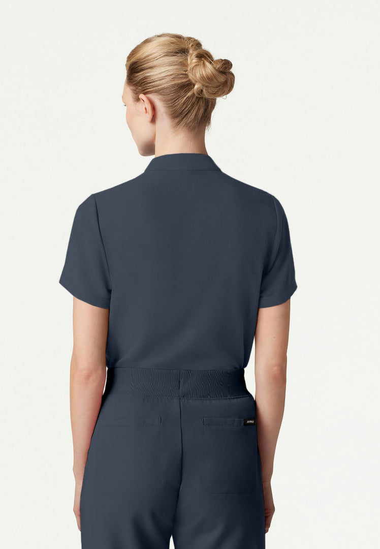 Savi Tuck-In Stand-Collar Scrub Top - Carbon Gray