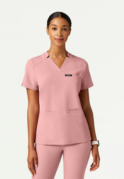 Blusa médica Helia Slim con cuello en V y muescas - Malva