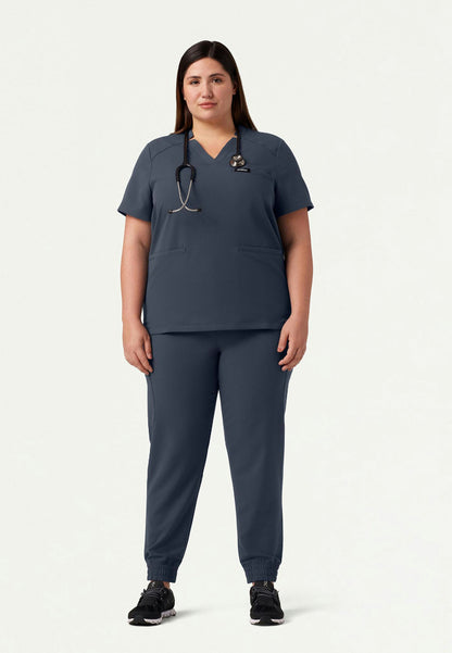 Helia Notched V-Neck Scrub Top - Carbon Gray