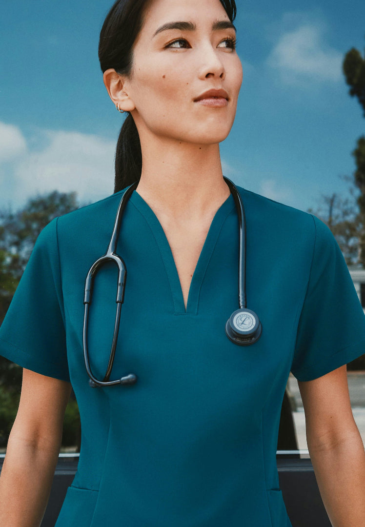 Calix Fit & Flare Scrub Top - Caribbean Blue