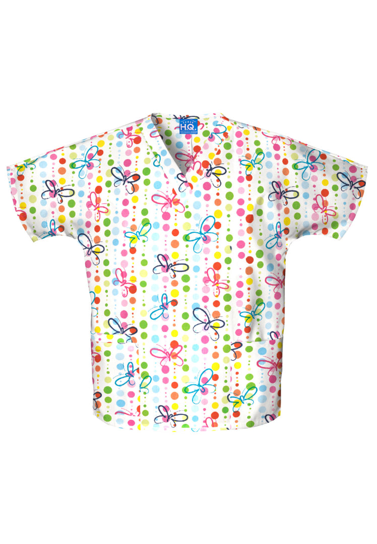 Cherokee Prints V-Neck Scrub Top - Butterfly Dots