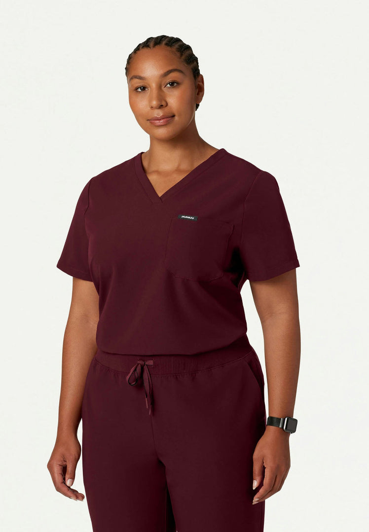 Rhena Essential 1-Pocket Scrub Top - Burgundy