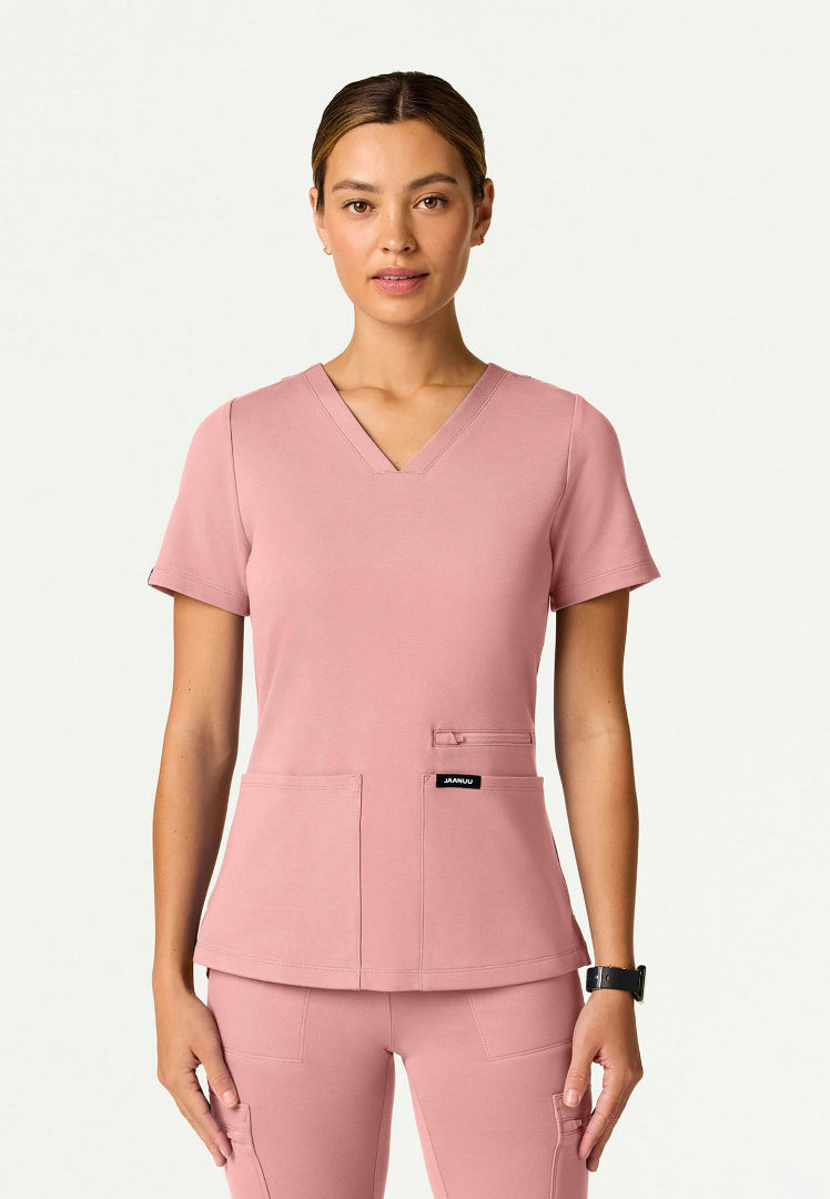 Kass Slim 4-Pocket UltraSOFT Scrub Top - Mauve