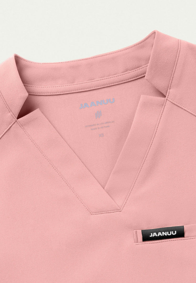 Helia Notched V-Neck Scrub Top - Mauve