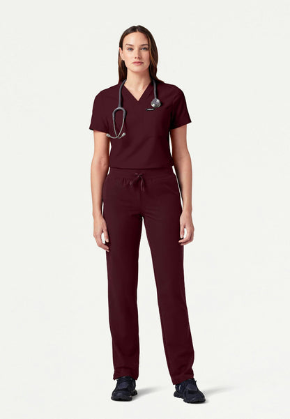 Rhena Slim Essential 1-Pocket Scrub Top - Burgundy