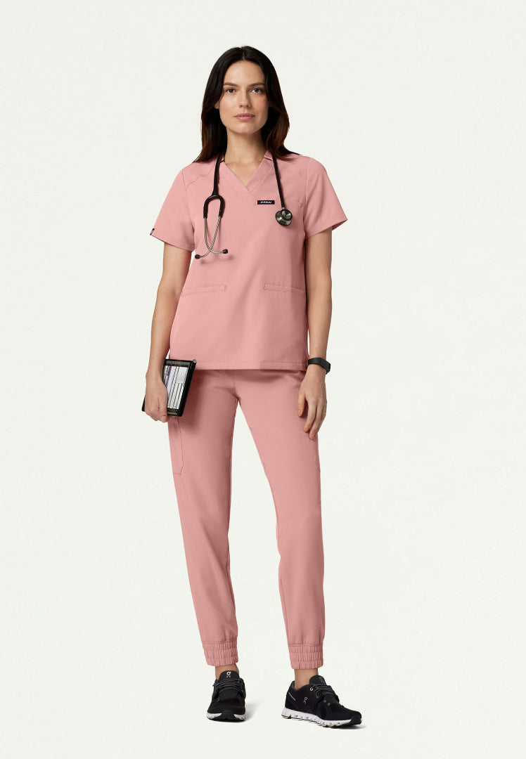Helia Notched V-Neck Scrub Top - Mauve