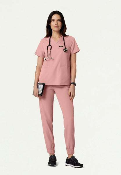 Helia Notched V-Neck Scrub Top - Mauve