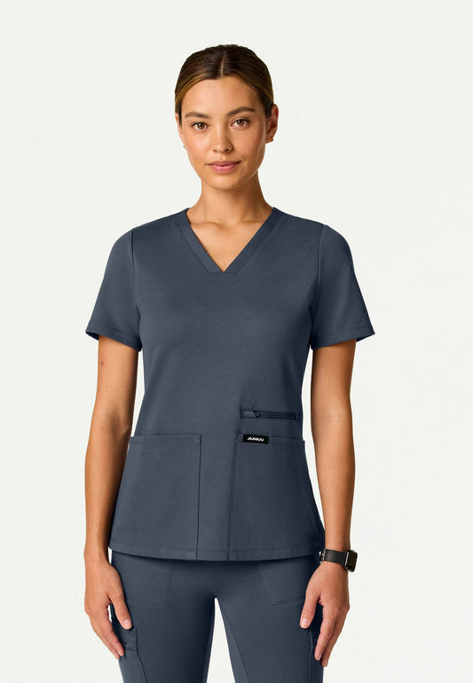 Kass Slim 4-Pocket UltraSOFT Scrub Top - Carbon Gray
