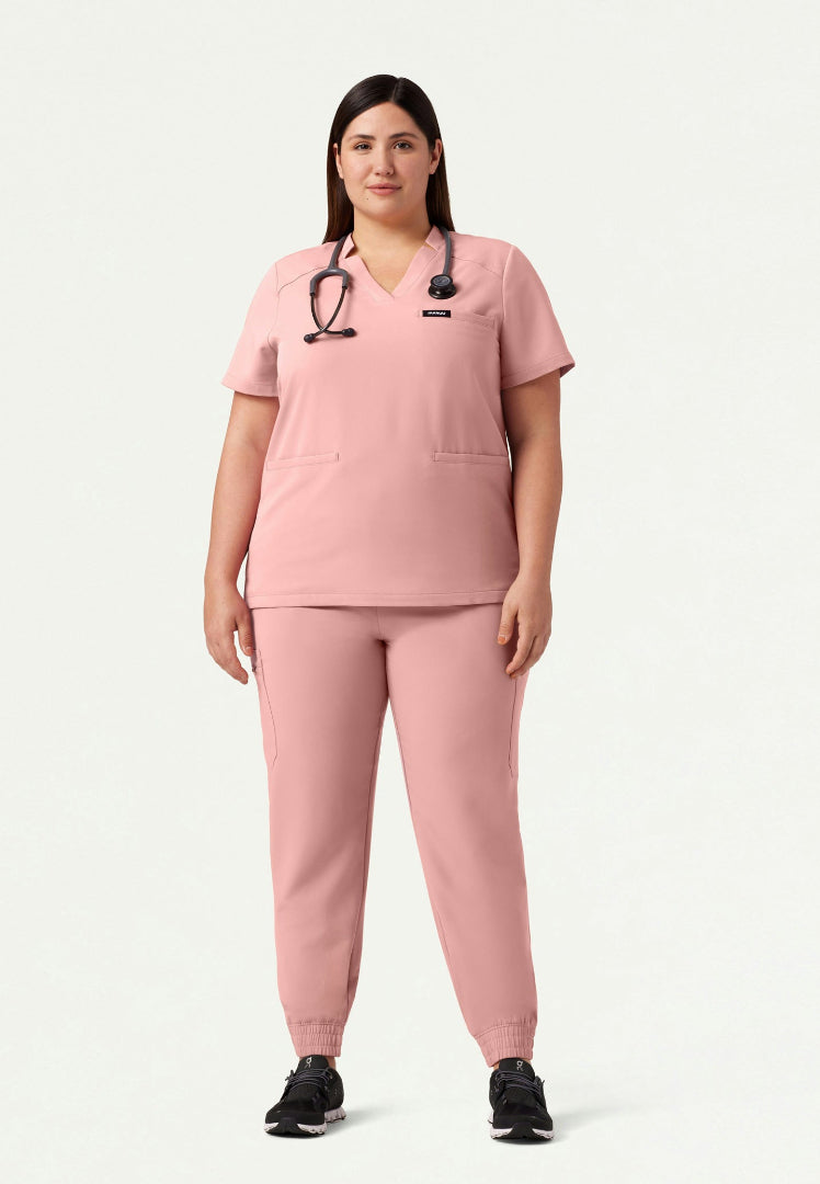Helia Notched V-Neck Scrub Top - Mauve