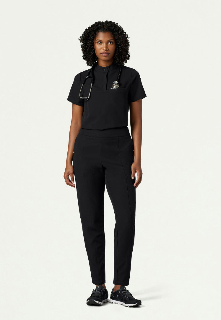 Savi Tuck-In Stand-Collar Scrub Top - Black