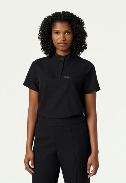 Savi Tuck-In Stand-Collar Scrub Top - Black