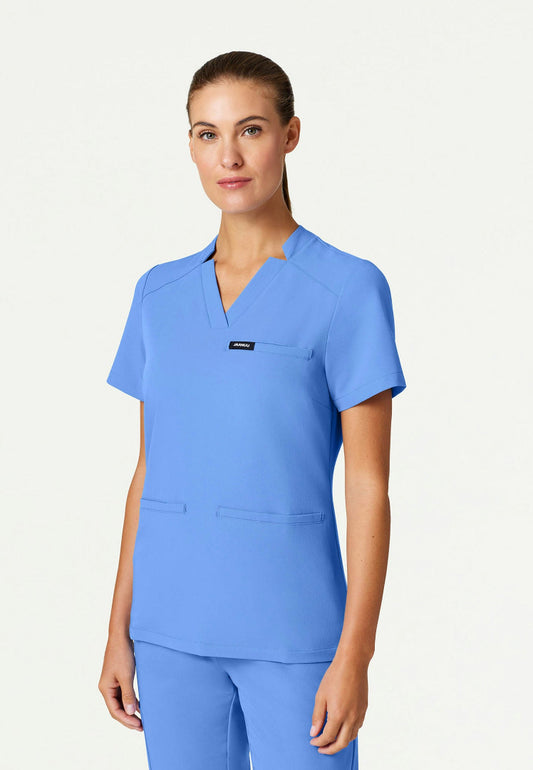 Helia Slim Notched V-Neck Scrub Top - Ciel Blue