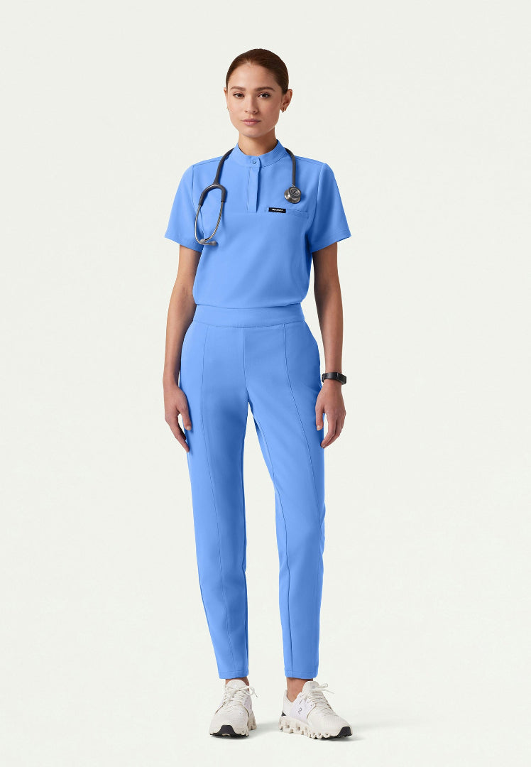 Savi Tuck-In Stand-Collar Scrub Top - Ciel Blue
