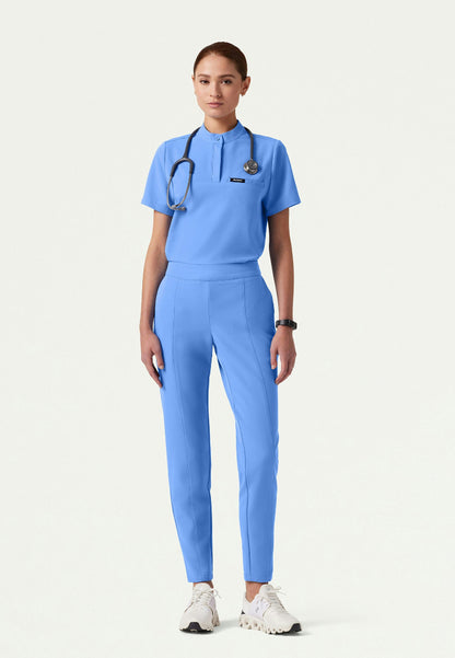 Savi Tuck-In Stand-Collar Scrub Top - Ciel Blue