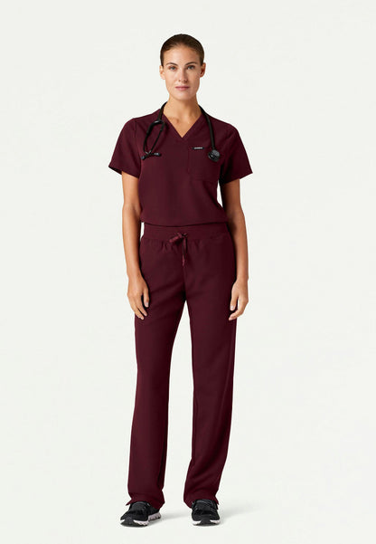 Rhena Essential 1-Pocket Scrub Top - Burgundy