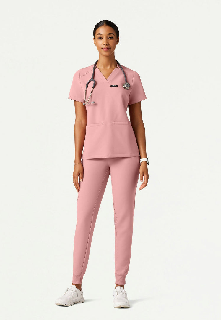 Blusa médica Helia Slim con cuello en V y muescas - Malva