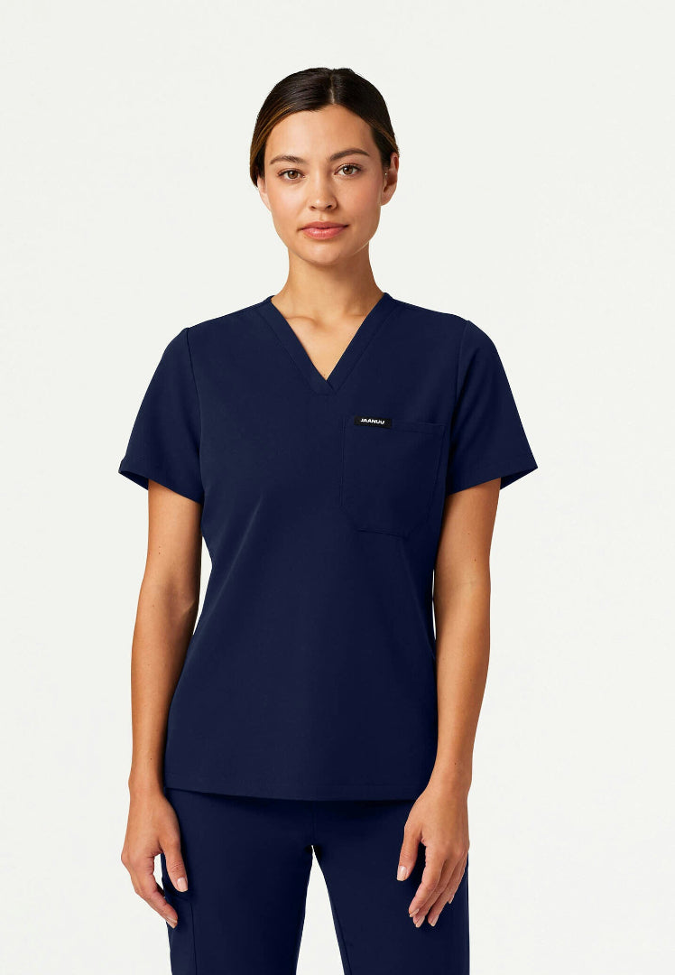 Rhena Slim Essential 1-Pocket Scrub Top - Midnight Navy