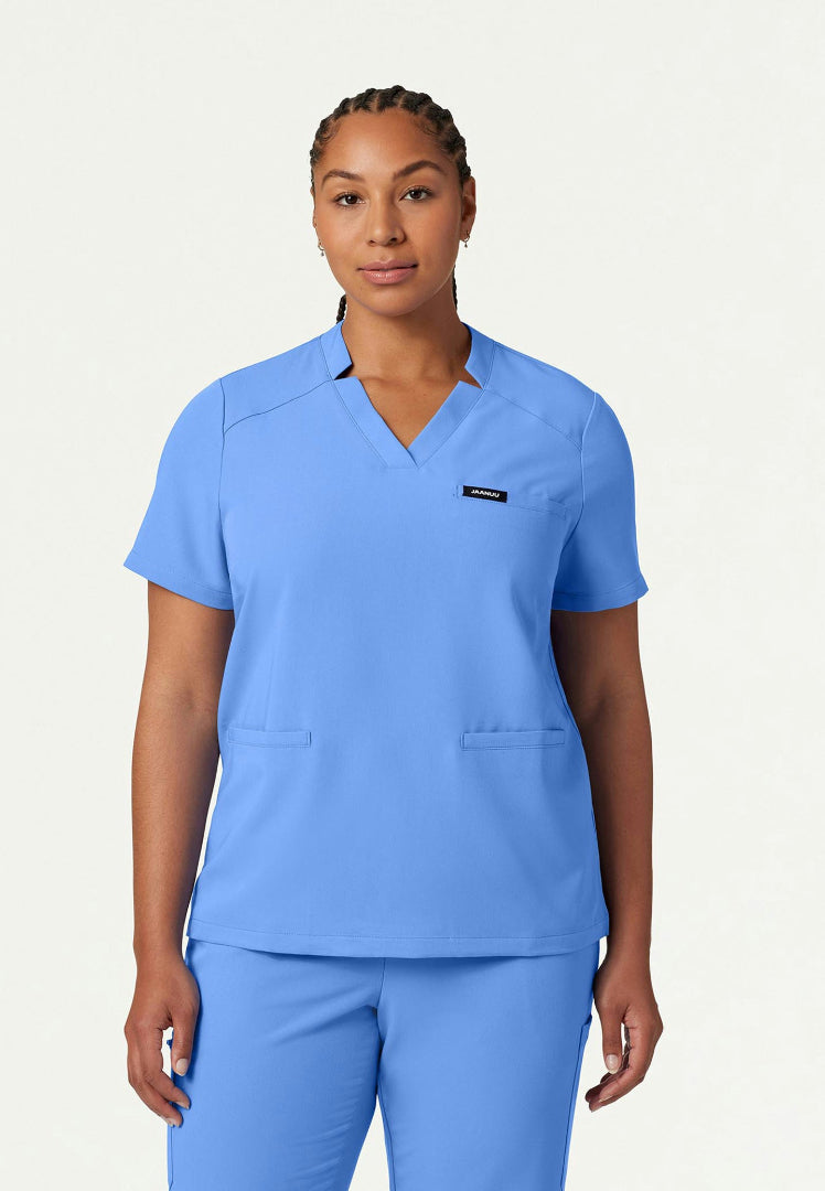 Blusa médica con cuello en V y muescas Helia - Azul cielo