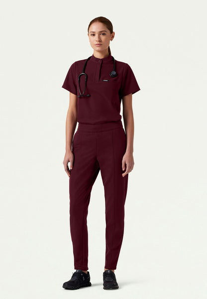 Savi Tuck-In Stand-Collar Scrub Top - Burgundy