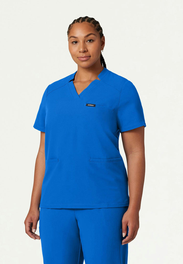Blusa médica con cuello en V y muescas Helia - Azul rey