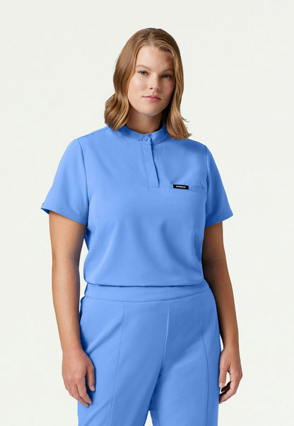 Savi Tuck-In Stand-Collar Scrub Top - Ciel Blue