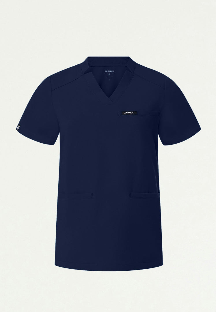 Helia Notched V-Neck Scrub Top - Midnight Navy