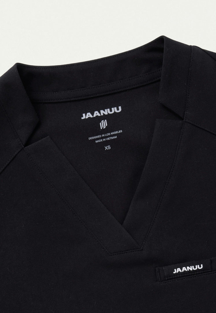 Blusa médica con cuello en V y muescas Helia - Negra