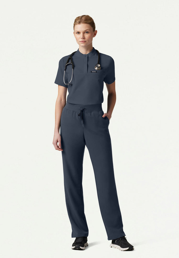 Savi Tuck-In Stand-Collar Scrub Top - Carbon Gray