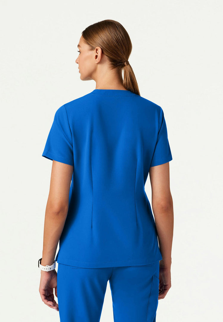 Blusa médica Helia Slim con cuello en V y muescas - Azul rey