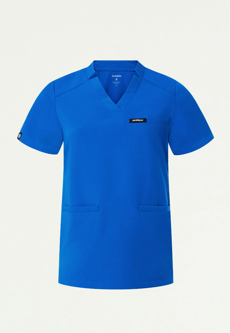 Blusa médica con cuello en V y muescas Helia - Azul rey