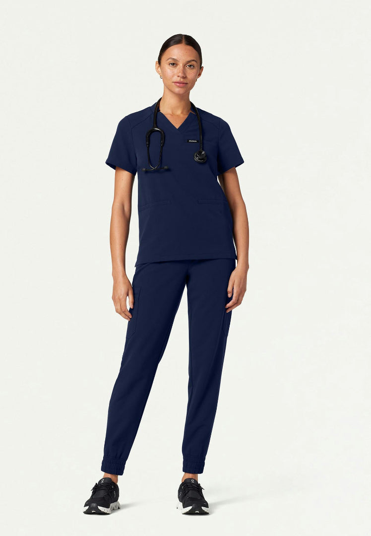 Helia Notched V-Neck Scrub Top - Midnight Navy