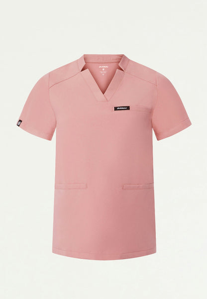 Helia Notched V-Neck Scrub Top - Mauve