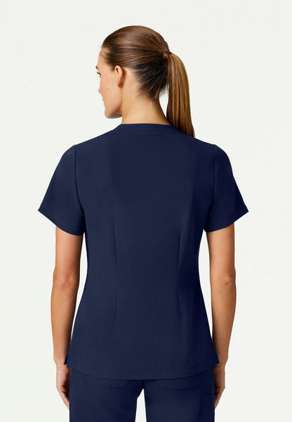 Blusa médica Helia Slim con cuello en V y muescas - Azul marino medianoche