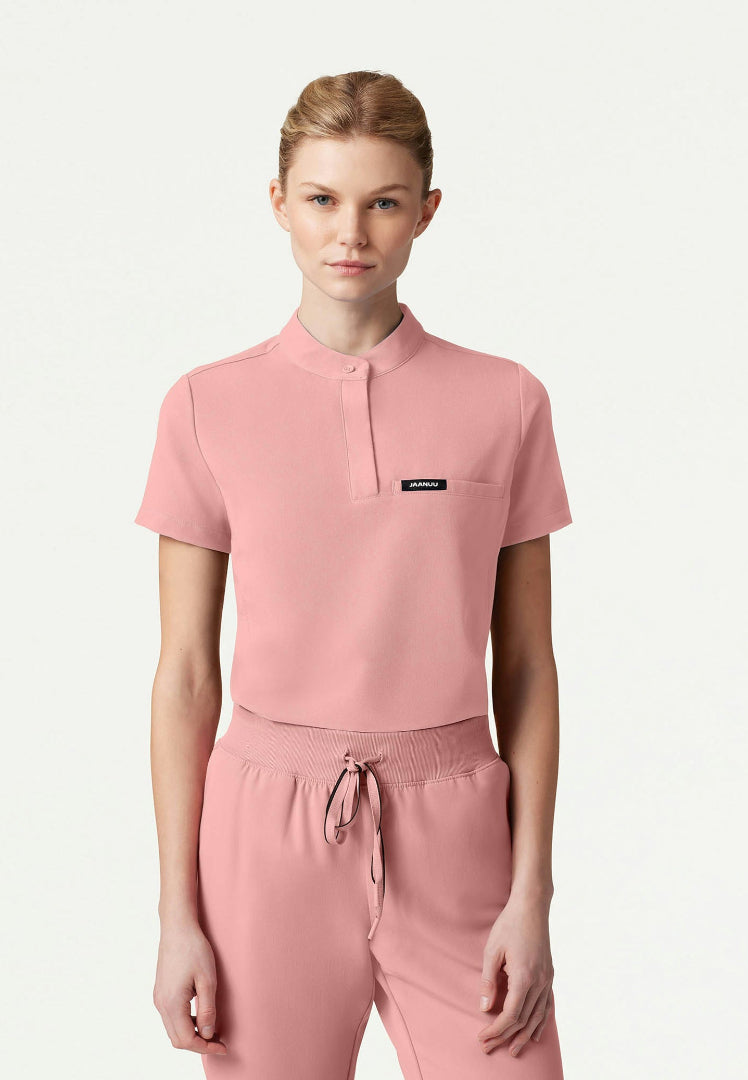 Savi Tuck-In Stand-Collar Scrub Top - Mauve